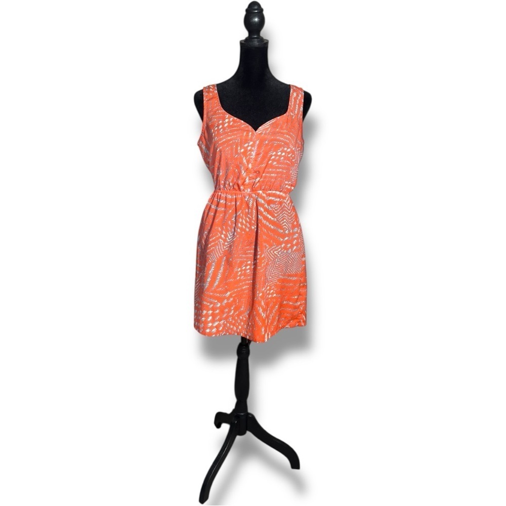 Forever 21 Orange/White and Gray Patterned Sweatheart Neck Sleveless Mini Dress - Picture 2 of 16